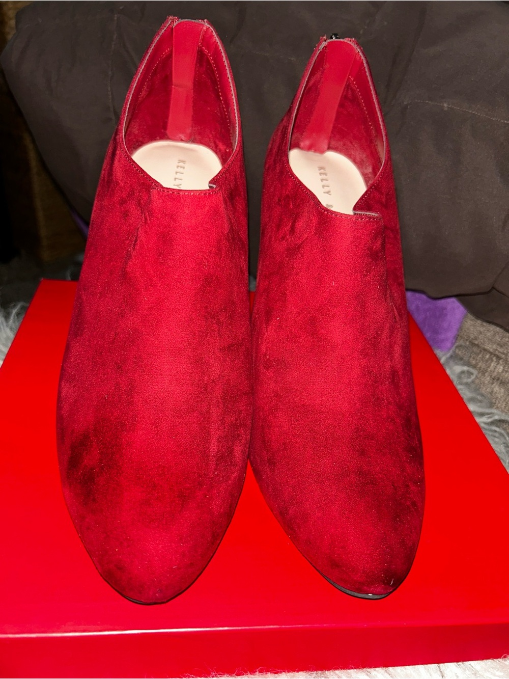 Kelly & Katie Red Suede High-Heel Ankle Booties - Picture 2 of 7